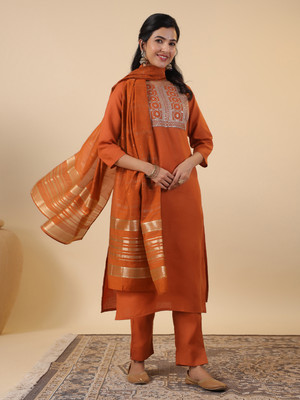 Janasya Women Kurta Pant Dupatta Set