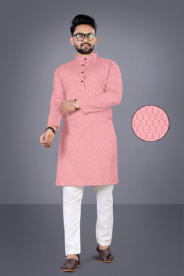 clickby Men Printed Straight Kurta(Pink)