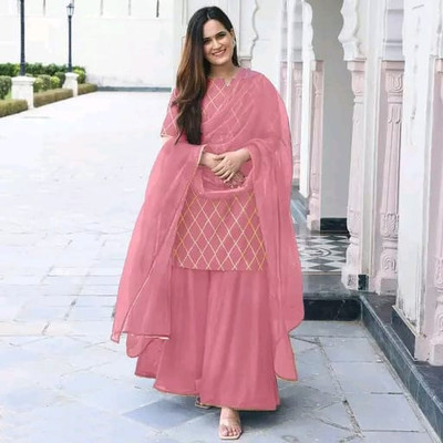 Zestleaf Women Kurta Sharara Dupatta Set