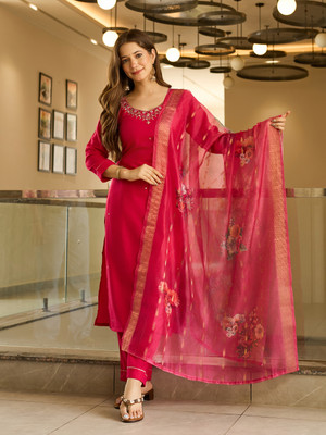 GlimmerGown Embroidered Kurta, Salwar & Dupatta Set
