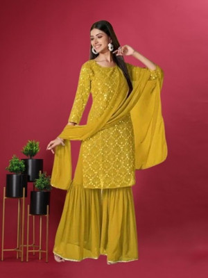 GreenERA Women Kurti Sharara Dupatta Set