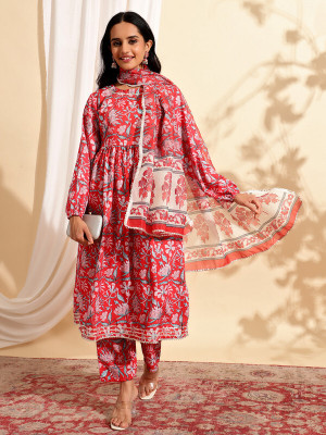 Tasrika Floral Print Kurta, Trouser/Pant & Dupatta Set