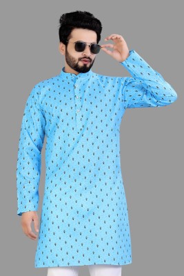 SHUBHMANGALAM Men Printed Straight Kurta(Light Blue)