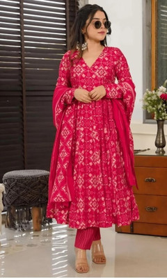 ANSAYA Floral Print Anarkali Kurta, Bottom & Dupatta Set