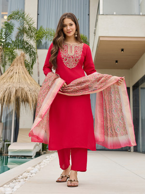 DM MART Embroidered Kurta, Salwar & Dupatta Set