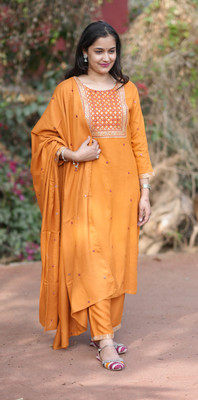 Jaipuri Bunaai Women Kurti Palazzo Dupatta Set
