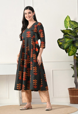 KALINI Women Printed Anarkali Kurta(Green)