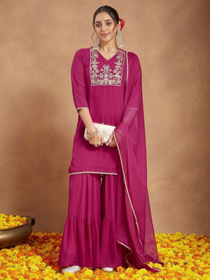 Janasya Women Kurti Sharara Dupatta Set