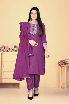 digzicollection Women Embroidered A-line Kurta(Purple)