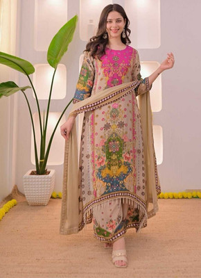 MISHNEE FASHION Women Kurti Palazzo Dupatta Set