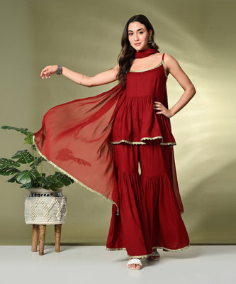 INDY LOOM Women Ethnic Top Sharara Set
