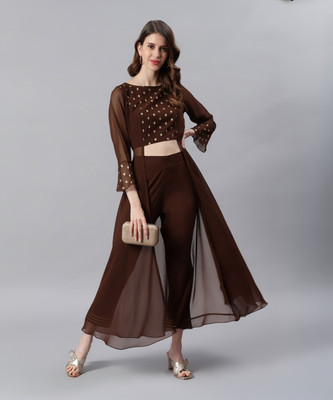 Janasya Women Ethnic Top Pant Ethnic Jacket Set