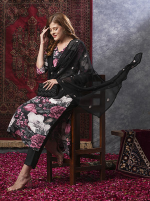 Tasrika Floral Print Kurta, Trouser/Pant & Dupatta Set