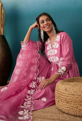 Tasrika Embroidered Kurta, Trouser/Pant & Dupatta Set