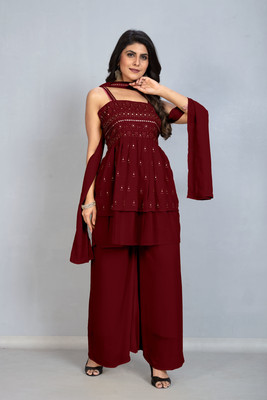 SANCIA Women Ethnic Top Palazzo Dupatta Set