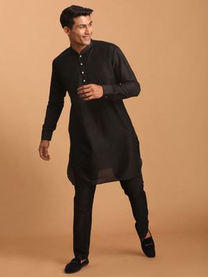 VASTRAMAY Men Solid A-line Kurta(Black)