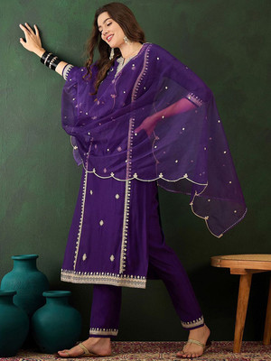 Sangria Embroidered Kurta, Trouser/Pant & Dupatta Set