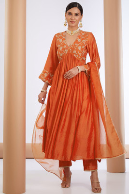 Tasrika Embroidered Anarkali Kurta, Bottom & Dupatta Set