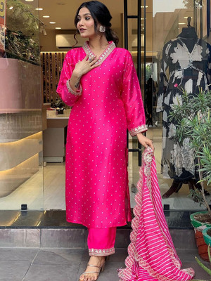 Tasrika Embroidered Kurta, Trouser/Pant & Dupatta Set