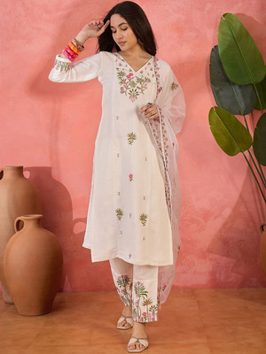 Sangria Embroidered Kurta, Trouser/Pant & Dupatta Set