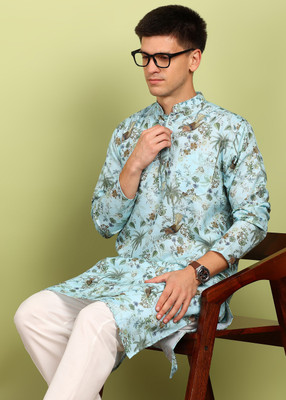 FUBAR Men Printed Straight Kurta(Light Green)