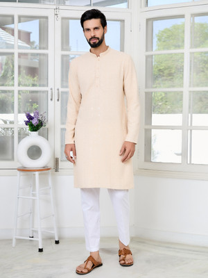 See Designs Men Solid Straight Kurta(Beige)
