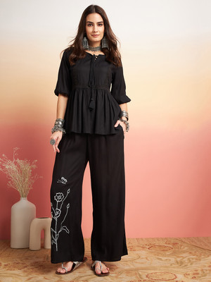 Bunaiwala Women Ethnic Top Palazzo Set