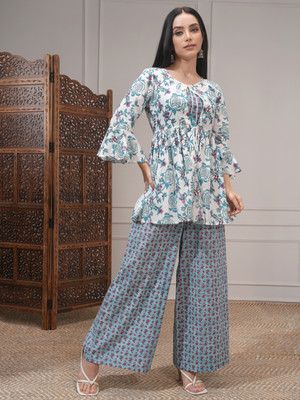 Vishudh Women Ethnic Top Palazzo Set
