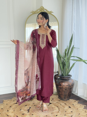 SwirlStyle Embroidered Kurta, Salwar & Dupatta Set