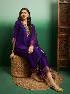GOROLY Embroidered Kurta, Palazzo & Dupatta Set