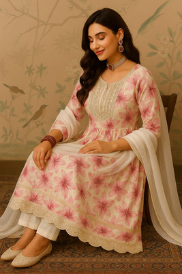 Aarinest Women Kurti Pyjama Dupatta Set