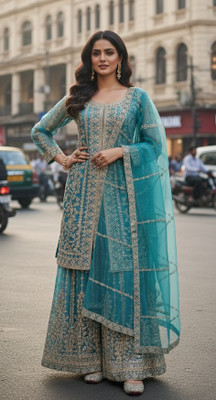 Yks fashion Women Ethnic Top Palazzo Dupatta Set