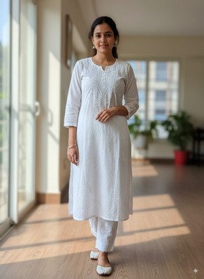 ChikanKari By Kraft Women Ethnic Top Pant Set