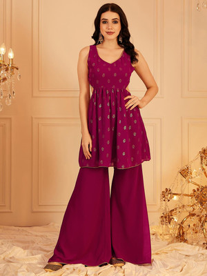 INDO STREET Women Ethnic Top Palazzo Set