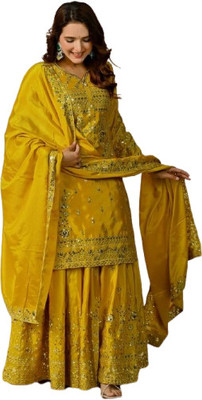 DHRISHUTEXTILE Women Ethnic Top Palazzo Dupatta Set