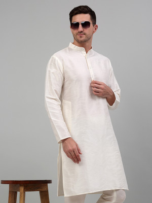 Jompers Men Solid Straight Kurta(White)