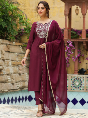 Janasya Women Kurta Pant Dupatta Set