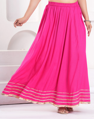 HouseOfCommon Solid Women Flared Pink Skirt