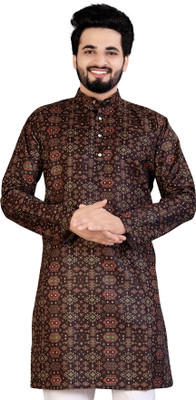 Growwax Men Printed Straight Kurta(Multicolor)