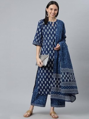 Dholiwal Fashion Floral Print Kurta, Palazzo & Dupatta Set