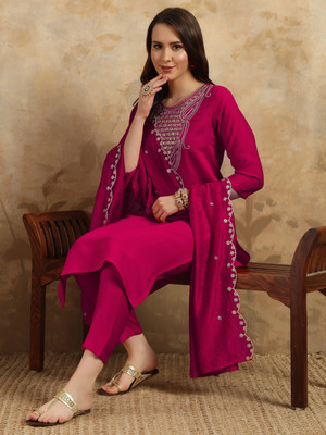 Royal silkfashions Embroidered Kurta, Trouser/Pant & Dupatta Set
