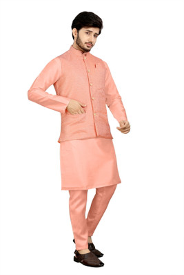 click n buy Men Kurta Pyjama Ethnic Jacket Set
