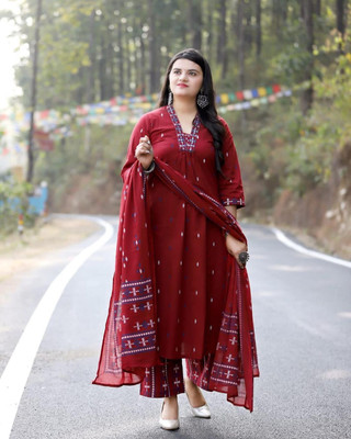 Saabhi Embroidered Kurta, Palazzo & Dupatta Set