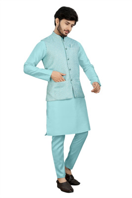 click n buy Men Kurta Pyjama Ethnic Jacket Set