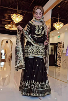 TEELFAB Women Ethnic Top Palazzo Dupatta Set