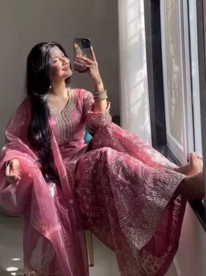 RuhaniVastra Embroidered Kurta, Sharara & Dupatta Set