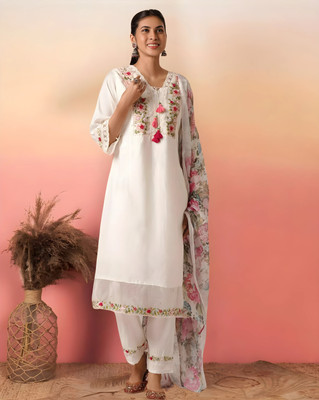 FABFIZA Embroidered, Solid Kurta, Salwar & Dupatta Set