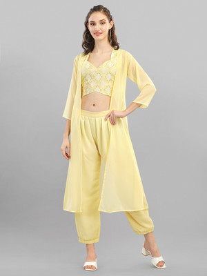 luzumbez Women Ethnic Top Pant Ethnic Jacket Set