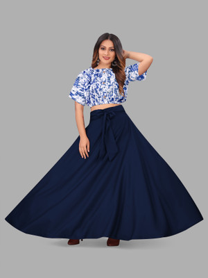 okf Women Crop Top Skirt Set