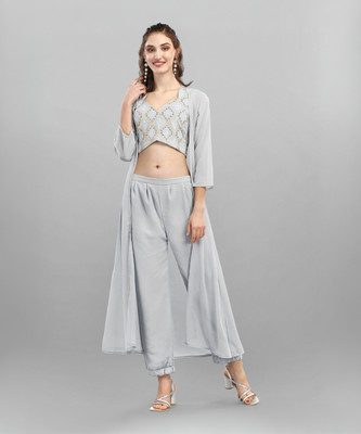luzumbez Women Ethnic Top Pant Ethnic Jacket Set